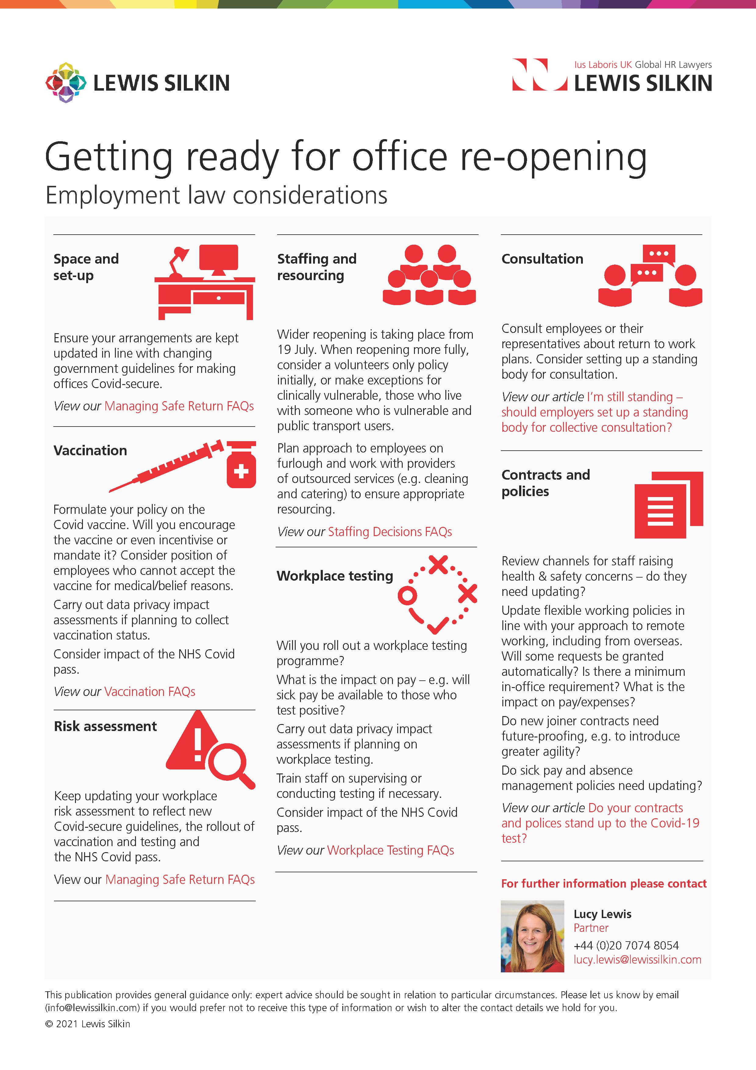 Getting ready for office reopening - Employment law considerations infographic